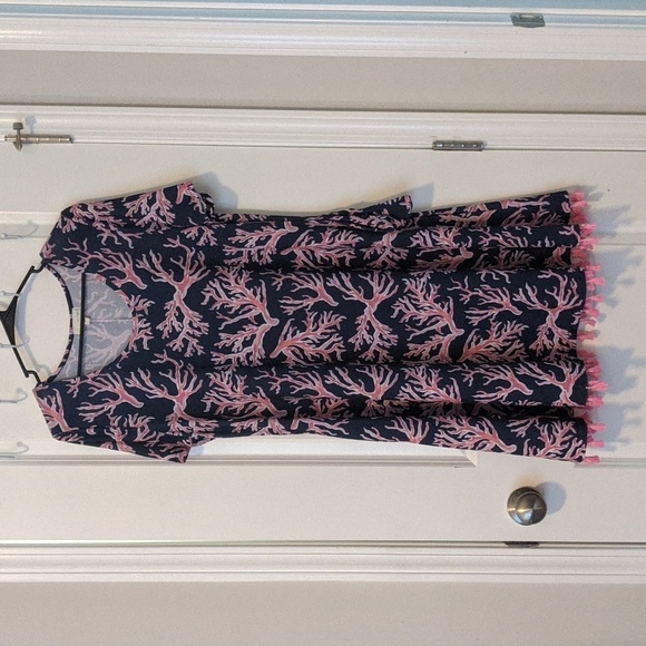 SIMPLY SOUTHERN Naples Short Sleeve Pink And Blue Coral Beach Coverup Medium - Picture 2 of 5